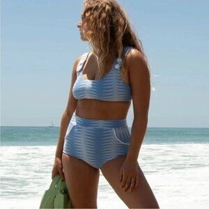 Free People Seea Georgia High Waist Bikini Bottoms Womens L Beach Surf Retro